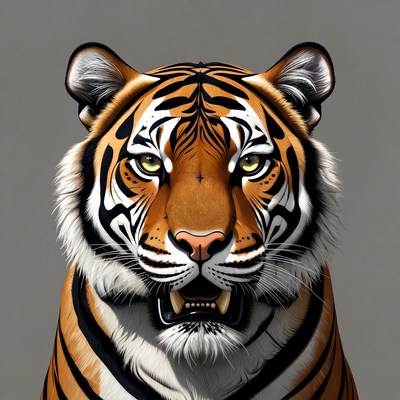 Tiger close-up on gray background