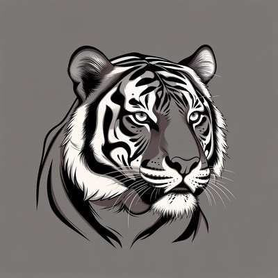 Tiger head drawing on a gray background