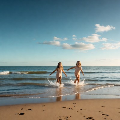 Children play in the ocean waves
