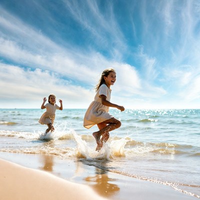 Children playing at the beach