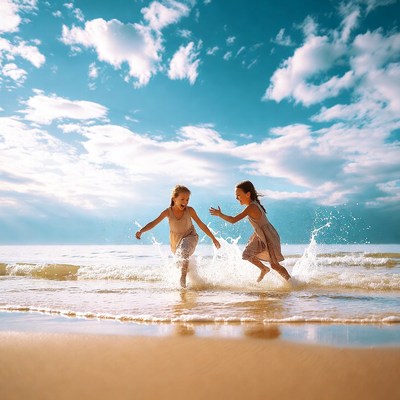 Kids playing in the ocean waves