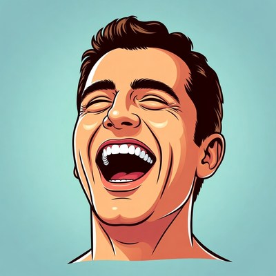 Man laughing with joy on blue background