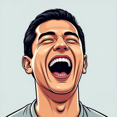 Man laughing with joy in a simple setting