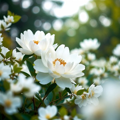 White flowers in sunlight