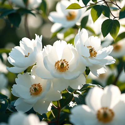 Peonies blooming in spring sunlight