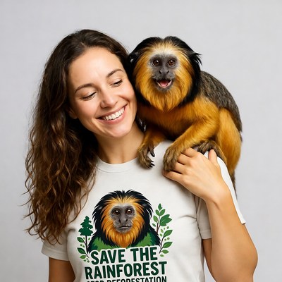 Monkey on shoulder with smiling woman