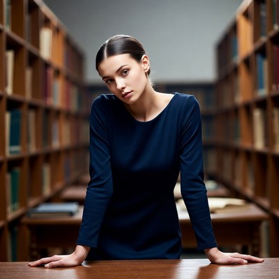 Young woman poses in library setting