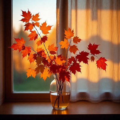 Autumn leaves in a glass vase