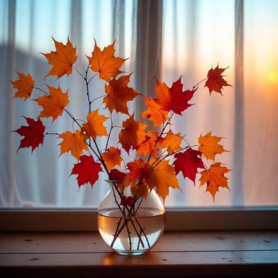 Fall leaves in a glass vase