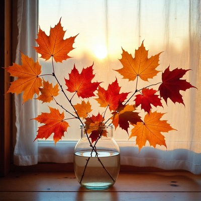 Fall leaves in a glass vase