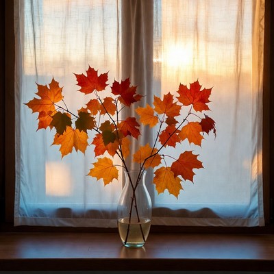Autumn leaves in a glass vase
