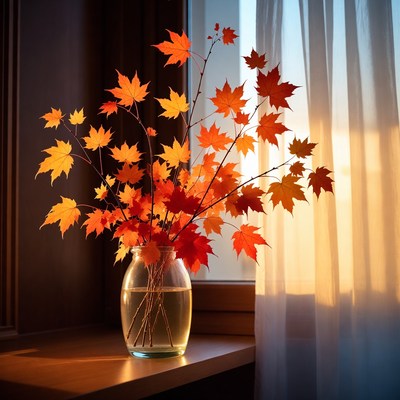 Colorful autumn leaves in a vase