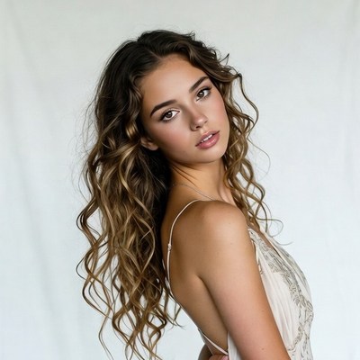 Model poses in soft lighting