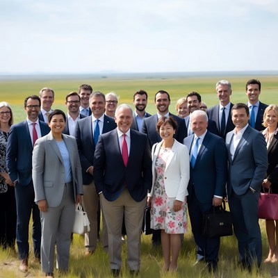 Business meeting in a field setting