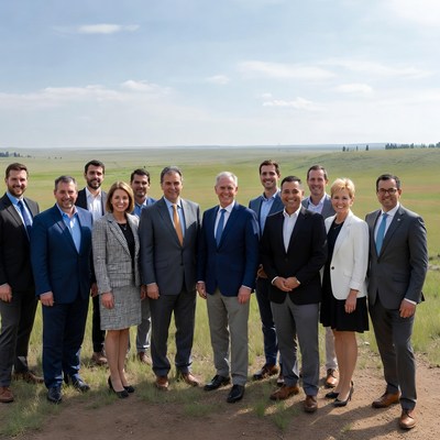 Group of people gather in open field