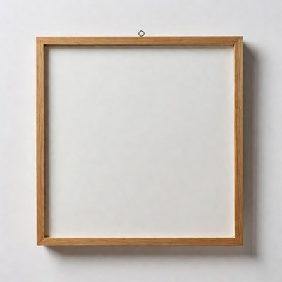 Empty wooden frame on white wall