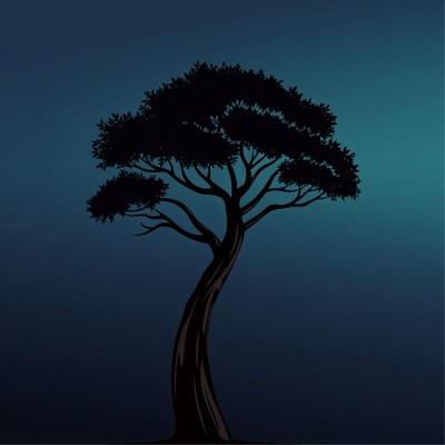 Dark tree silhouette at night