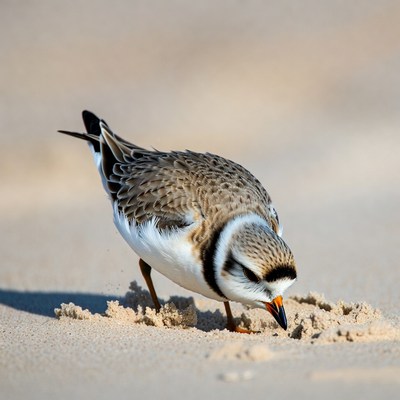 Bird searching for food on beach sand