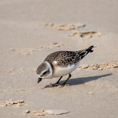 Bird foraging on sandy beach
