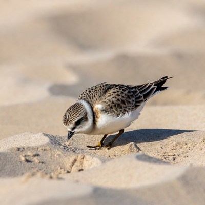 Small bird searches for food on sand