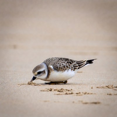 Bird searching for food on beach sand