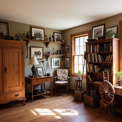 Cozy room with wooden furniture and decor