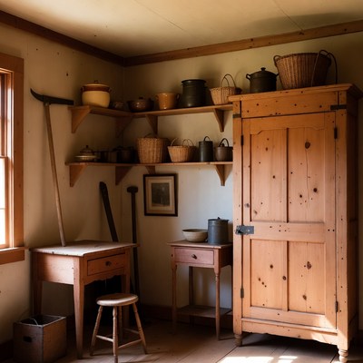 Rustic kitchen interior with wooden furniture