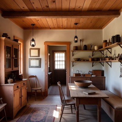 Room with wooden furniture and decor