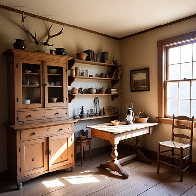 Rustic kitchen interior with wooden furniture