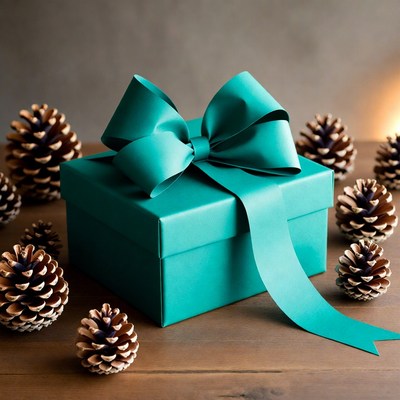 Gift box with pine cones around