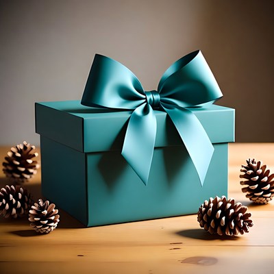 Gift box with ribbon on wood table