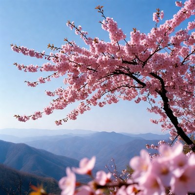 Cherry blossoms bloom in spring sky
