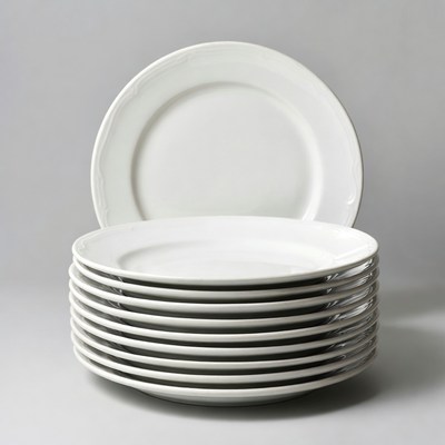 Stack of white plates on gray background