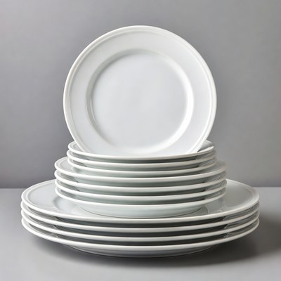 Stack of white plates on a table