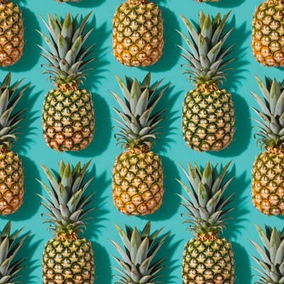 Pineapples arranged on blue background