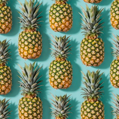 Pineapples arranged on blue background