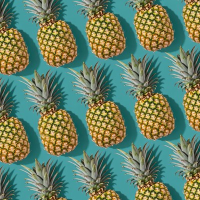 Pineapples arranged on a blue background
