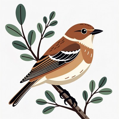 Bird perched on branch with leaves