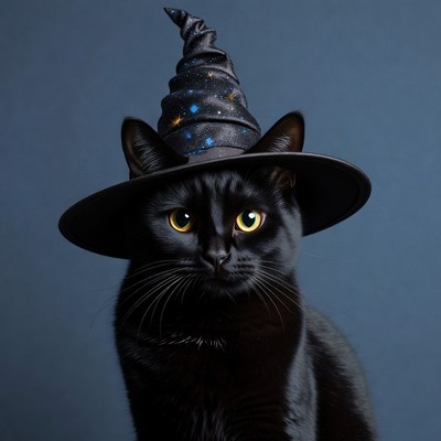 Cat wearing witch hat indoors