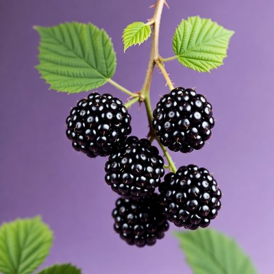 Blackberries growing on a branch