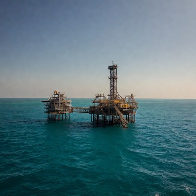 Oil platform in ocean setting