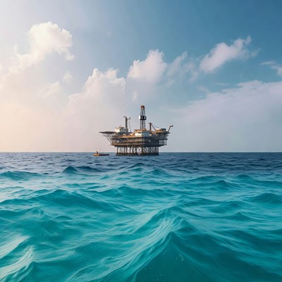 Oil rig in ocean waters near shore