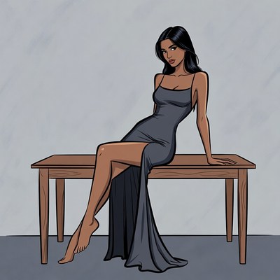 Woman in dress on table