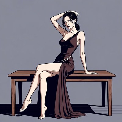 Woman sitting on table in dress