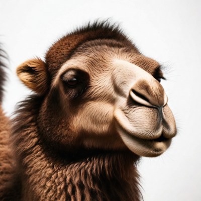 Camel close-up on light background