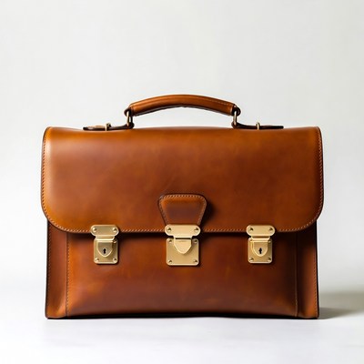 Leather briefcase with gold locks