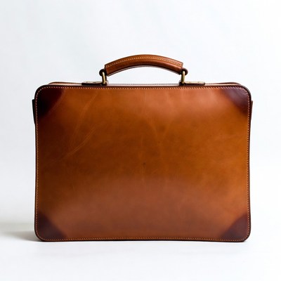 Leather briefcase on display