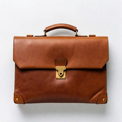 Brown leather bag on white background
