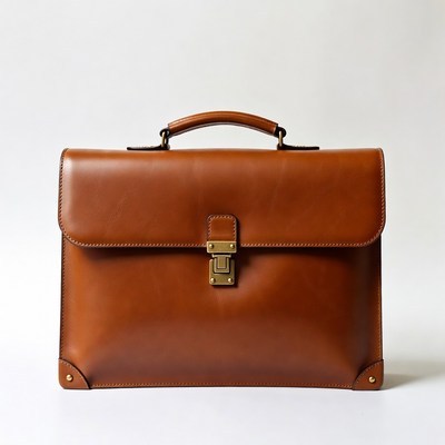 Brown leather briefcase on display