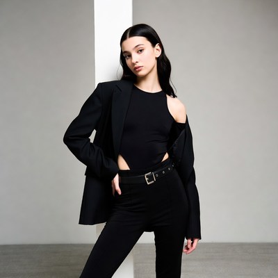 Model poses in studio setting